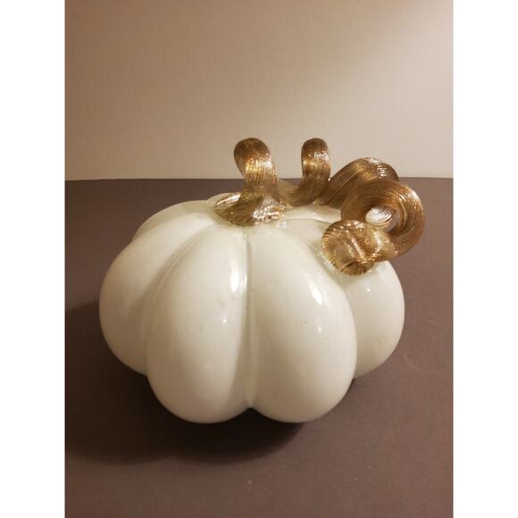 White Blown Glass Pumpkin with Gold Stem - Picture 2 of 3